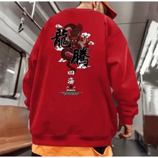 Amor Man Özel Tasarım Bisiklet Yaka Dragon Sırt Baskılı Kışlık Japon Stil Erkek Sweatshırt