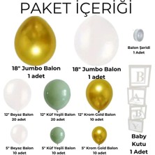 84 Adet Doğum Günü Balon Zincir Baby Kutulu Beyaz Küf Yeşili Krom Gold Jumbo Boy Parti Seti