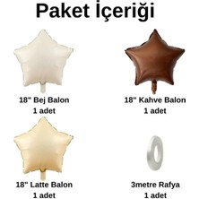 Konsept Sepeti 18 Inç Bej Latte Kahverengi Retro Yıldız Şekilli Parti Balon Seti (Balon Bandı Hediyeli)