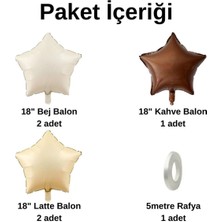 18 Inç Bej Latte Kahverengi Retro Yıldız Şekilli Parti Balon Seti 5'li (Balon Bandı Hediyeli)