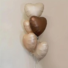 18 Inç Bej Latte Kahverengi Retro Kalp Şekilli Parti Balon Seti 5'li (Balon Bandı )