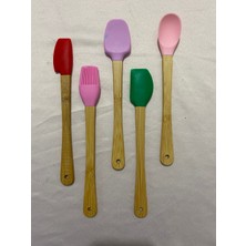 Renkli ve Bambu Saplı Silikon Mini Spatula Seti (5li)