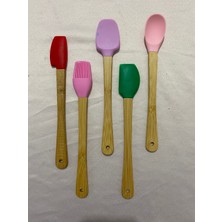 Renkli ve Bambu Saplı Silikon Mini Spatula Seti (5li)