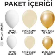 Konsept Sepeti 100 Adet Zincir Balon Set Deniz Kumu Beyaz ve Krom Gold Doğum Günü Parti Seti (Balon Bandı Hediyeli)