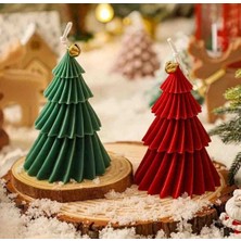 Yeşil 3 Katmanlı Noel Ağacı Mum (Yılbaşı Süslemesi Dekorasyon) 1 ADET YEŞİL