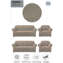 Baqdo Jakarlı Koltuk Örtüsü Düz Desen 3+3+1+1 Takımı Lastikli Esnek Yıkanabilir Çekyat Kanepe Kılıfı 3311 Vizon.