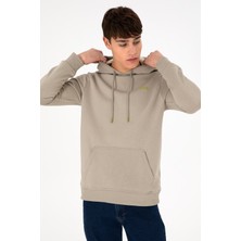 U.S. Polo Assn. Erkek Kapüşonlu Açık Haki Basic Şardonlu Sweatshirt 50295176-VR183