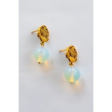 Lila Rosa Doğal Taşlı Etnik Otantik Küpe