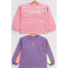 Harika Kids Kız Çocuk Orta Kalınlıkta Baskılı 2'li Paket Sweatshirt