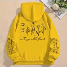 Amor Face Büyük Beden Özel Tasarım Kapüşonlu Vintage Wild Flower Sırt Baskılı Şık Battal Kadın Sweatshırt