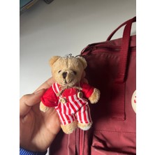 Sevimli Kırmızı Beyaz Çizgili Tulumlu Peluş Ayıcık Anahtarlık Çanta Aksesuarı Hediyelik