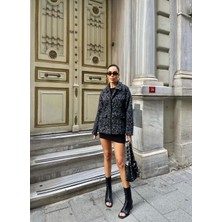 Trend Gri Leopar Desenli Ceket
