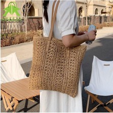 Fashion Cocktail Deri Saplı Fermuarlı Iç Cepli Kare Örgü Yazlık Sahil Plaj Beachwear Hasır Örgü Ithal Çanta