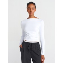 Dilvin 31415 Uzun Kollu Asimetrik T-Shirt-Beyaz