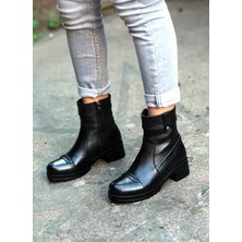 En Cici Moda Tokio  Siyah  Kalın Topuklu Fermuarlı Kadın Bot