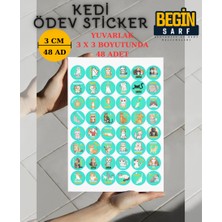 Begin Sarf Ödev Sticker Kedi  Etiketi Öğretmen Harika Süper Sticker 3 cm 48 Adet