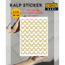 Begin Sarf Kalp Sticker Etiket 3 cm 48 Adet Gold