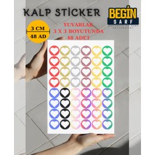 Begin Sarf Kalp Sticker Etiket 3 cm 48 Adet Karışık