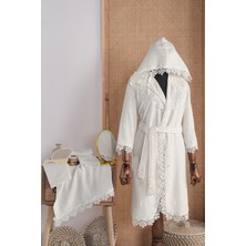 Blanco Güpürlü Dantelli Kadın Bornoz Seti | 6 Parça | Bornoz Takımı | Beyaz | %100 Pamuk | Çeyiz Set