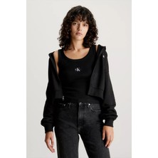 Kadın Ck Embro Badge Zıp-Through Sweatshirt - Siyah