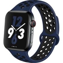 FirstModel Apple Watch Delikli Nike Spor Silikon Kordon ( Seri 10 / 11 - 46 mm Uyumlu) Lacivert Siyah