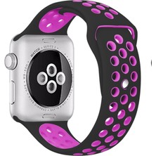 FirstModel Apple Watch Delikli Nike Spor Silikon Kordon ( Seri 10 / 11 - 46 mm Uyumlu) Siyah Lila