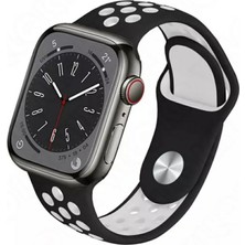 FirstModel Apple Watch Delikli Nike Spor Silikon Kordon ( Seri 10 / 11 - 46 mm Uyumlu) Siyah Beyaz