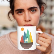 Kuppa Kuppa Geyik, Dağ, Kampçı, Doğa Motifli Modern Kahve Kupası