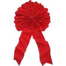 Pandoli 50 Cm Kırmızı Renkli Altın Puanlı Pvc Fiyonk Kurdele Yılbaşı Süsü 1 Adet