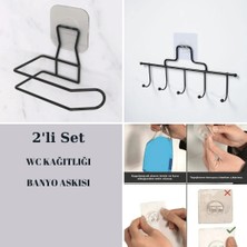 Righton 2'li Süper Ypışkanlı Metal Tuvalet Kağıtlığı ve Banyo Askısı Seti
