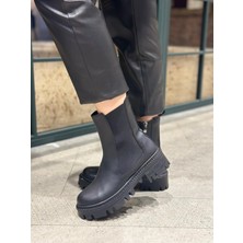 Suadiye Shoes Baracuda Deri Siyah Yandan Lastikli Fermuarlı Bağcıksız Tabanı Dikişli Su Geçirmez Kadın Bot