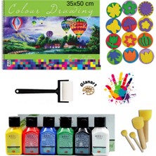 Glanart 35X50 Resim Defteri + Artdeco 6X70 ml Parmak Boyası Seti Ponpon Fırçalı Set (Yıkanabilir)