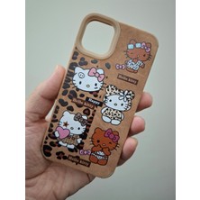 TrendyTech iPhone 13 iPhone 14 Kılıf Leopar Kalpli Ayıcıklı Hello Kitty Minnie Mouse Deri Görünümlü Süet Kılıf