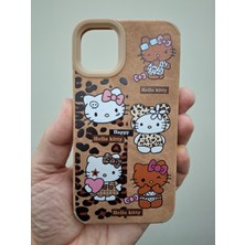 TrendyTech iPhone 13 iPhone 14 Kılıf Leopar Kalpli Ayıcıklı Hello Kitty Minnie Mouse Deri Görünümlü Süet Kılıf