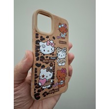 TrendyTech iPhone 13 iPhone 14 Kılıf Leopar Kalpli Ayıcıklı Hello Kitty Minnie Mouse Deri Görünümlü Süet Kılıf