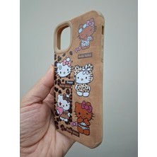 TrendyTech iPhone 13 iPhone 14 Kılıf Leopar Kalpli Ayıcıklı Hello Kitty Minnie Mouse Deri Görünümlü Süet Kılıf