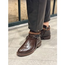 Suadiye Shoes Kadın Croco Kahve Deri Bağcıksız Fermuarlı Termolight Taban Kadın Botu