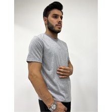 Erkek Kısa Kol Sıfır Yaka Gri Tişört