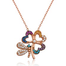 Cey jewelry Gümüş Kelebekli Yonca Kolye