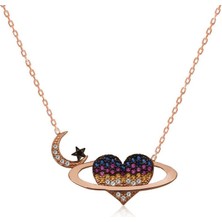Cey jewelry Gümüş Kalpli Gezegen Bayan Kolye