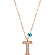 Cey jewelry Gümüş Nazar Rose T Harfi Kadın Kolye