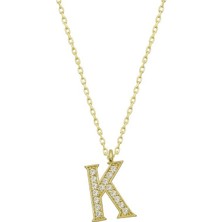 Cey jewelry Gümüş Gold K Harfi Kadın Kolye