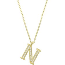 Cey jewelry Gümüş Gold N Harfi Kadın Kolye