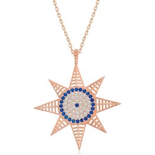 Cey jewelry Gümüş Rose Nazarlı Kutup Yıldızı Kadın Kolye