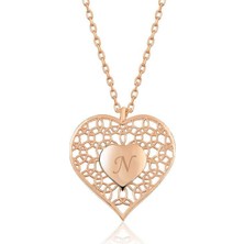 Cey jewelry ​gümüş Rose Kişiye Özel Kalbin Içinde Kalp Bayan Kolye