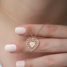 Cey jewelry ​gümüş Rose Kişiye Özel Kalbin Içinde Kalp Bayan Kolye