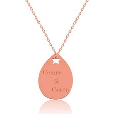 Cey jewelry Gümüş Rose Isimli Yıldızlı Damla Kolye