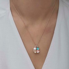 Cey jewelry Gümüş Rose Renkli Açılabilen Yonca Kadın Kolye
