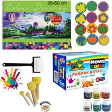 Glanart 35X50 Resim Defteri + 6X25 ml Parmak Boyası Baskı Seti Ponpon Fırçalı Set (Yıkanabilir)