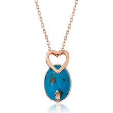 Cey jewelry ​gümüş Rose Turkuaz Taşlı Kalp Kolye